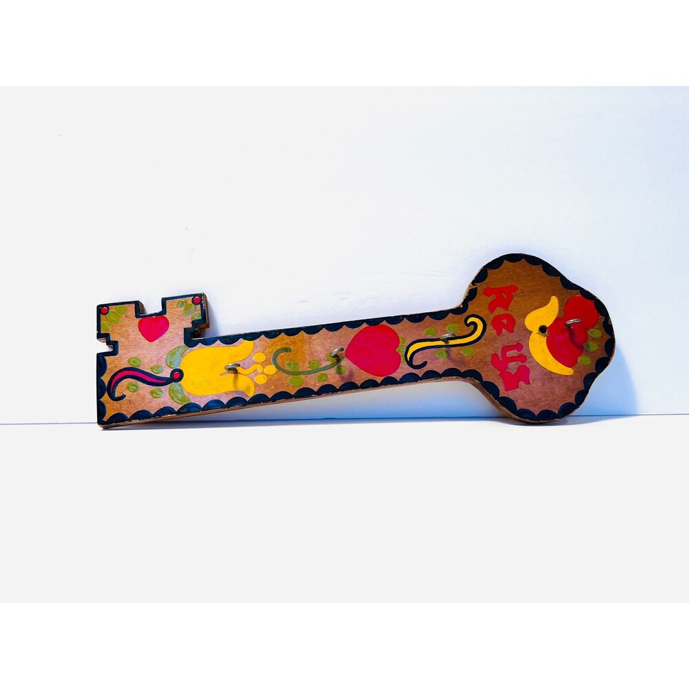 Vintage Rosemaling Wooden Key Holder: Folk Art Decor